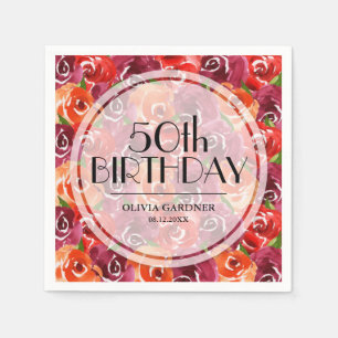 Watercolor Floral 50th Birthday Napkin