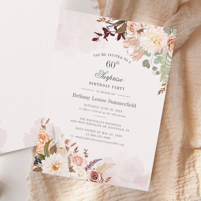 Watercolor Floral 60th Birthday Modern Invitation (Watercolor Floral 60th Birthday Modern Invitation)