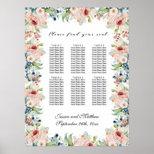 Watercolor Floral 6 Tables Wedding Seating Poster