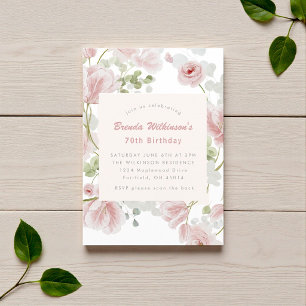 Watercolor Floral 70th Birthday party  Invitation