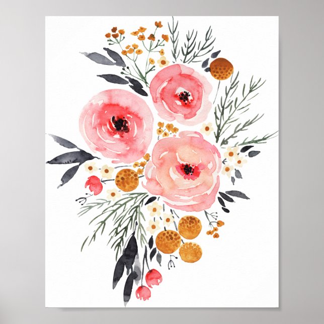 Watercolor Floral 8x10 Poster Print (Front)