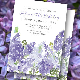 Watercolor Floral 90th Birthday Elegant Lilacs Invitation