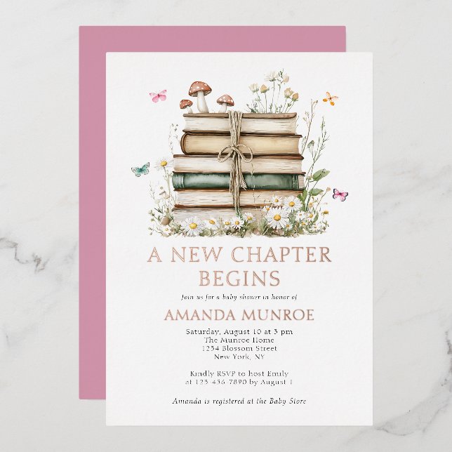 Watercolor Floral A New Chapter Baby Shower  (Front/Back)