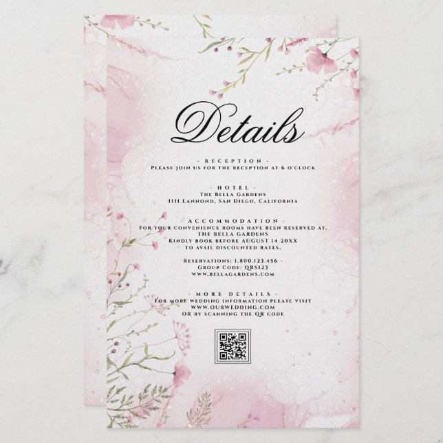 WATERCOLOR FLORAL ABSTRACT WEDDING DETAILS (Front/Back)