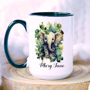 Watercolor Floral Adorable Baby Elephant Mug