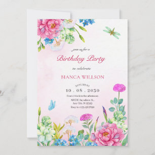 Watercolor floral aesthetic birthday invitation