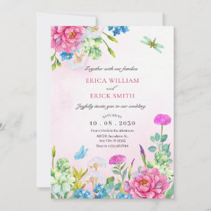 Watercolor floral aesthetic wedding invitation