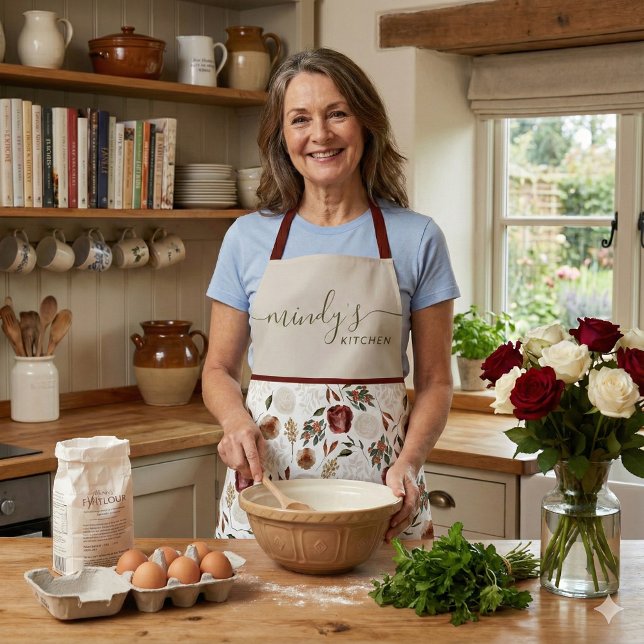Watercolor Floral All-Over Print Apron (This beautiful watercolor floral personalized apron would make a great mother's day or birthday gift)