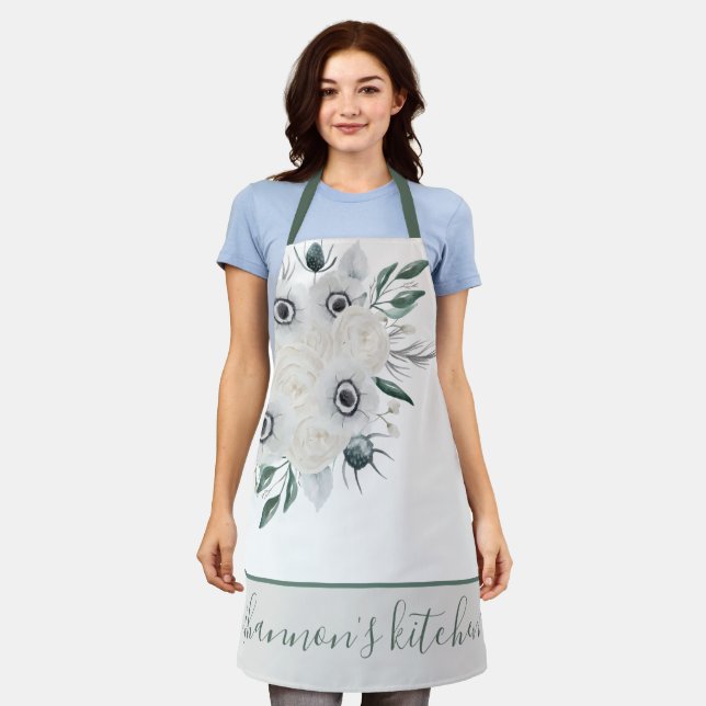 Watercolor Floral All-Over Print Apron (Worn)