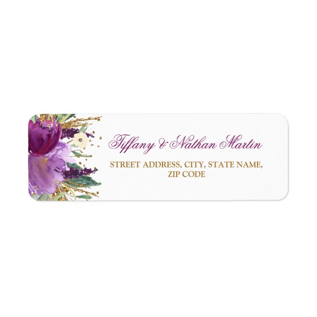 Watercolor Floral Amethyst Wedding Address Labels (Front)