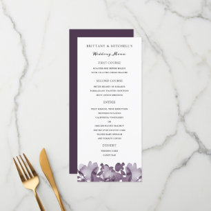 Watercolor Floral Amethyst Wedding Menu