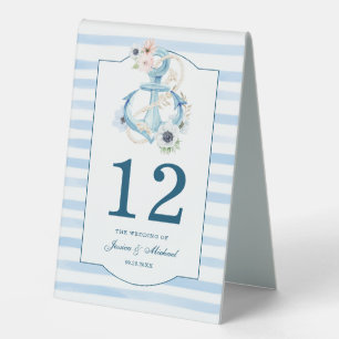 Watercolor Floral Anchor Blue Stripes Wedding