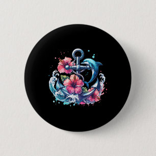 Watercolor Floral Anchor Dolphin Nautical Sea Anim 6 Cm Round Badge