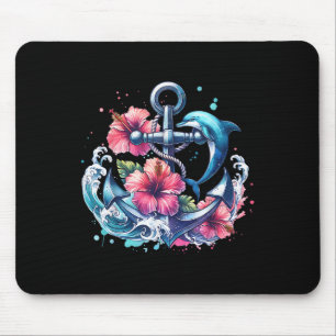 Watercolor Floral Anchor Dolphin Nautical Sea Anim Mouse Mat
