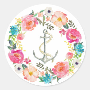 Watercolor Floral Anchor Sticker