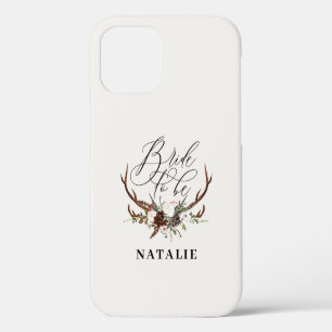 Watercolor floral and antlers bride to be iPhone c 12 Case