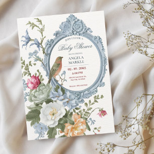 Watercolor floral and bird frame Baby Shower Invitation