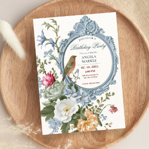Watercolor floral and bird frame Birthday Invitation