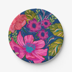 Watercolor floral and botanical blue bridal shower paper plate