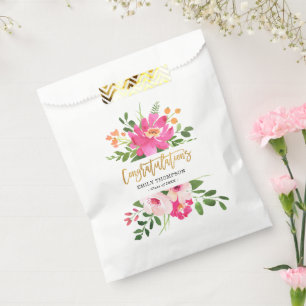Watercolor Floral and Gold Custom Graduation Favour Bags