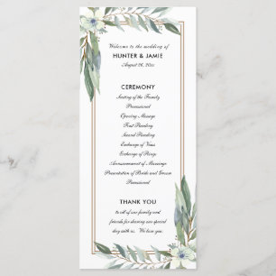 Watercolor Floral and Greens, Double Sided Wedding Programme