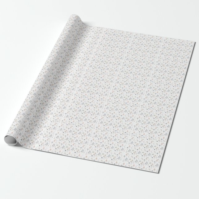 Watercolor floral and leafy pattern wrapping paper (Unrolled)