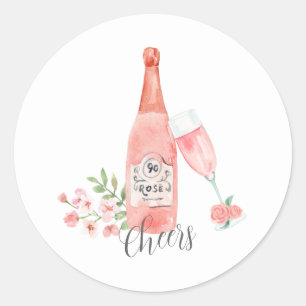 Watercolor Floral and Rose Wine design. Classic Round Sticker