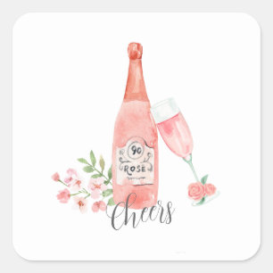 Watercolor Floral and Rose Wine design.  Square Sticker