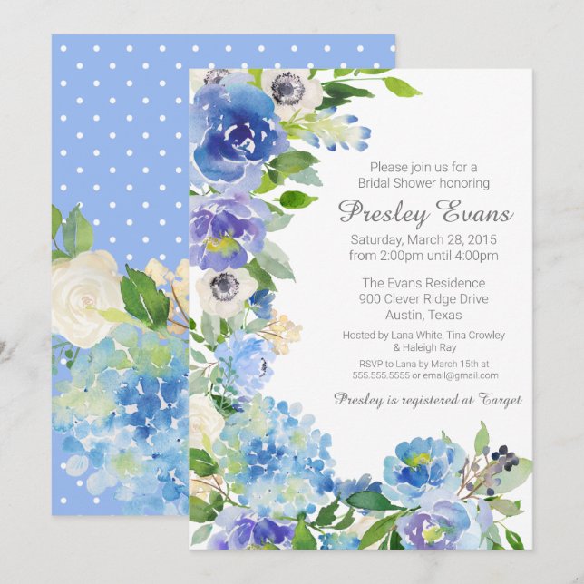 Watercolor Floral Anemone Hydrangea Bridal Shower Invitation (Front/Back)