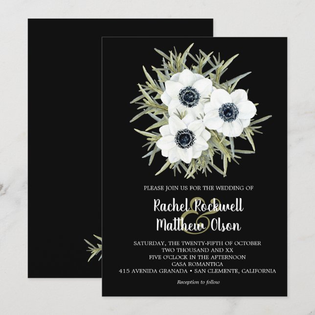 Watercolor Floral Anemone Wedding Invitations (Front/Back)
