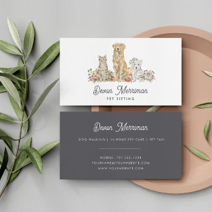 Watercolor Floral Animals   Pet Care Business Card