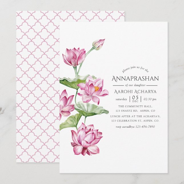 Watercolor Floral Annaprashan First Rice Ceremony Invitation (Front/Back)