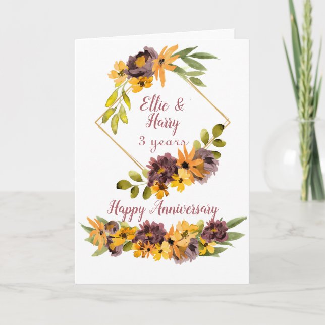 Watercolor Floral Anniversary Card for Couple (Front)