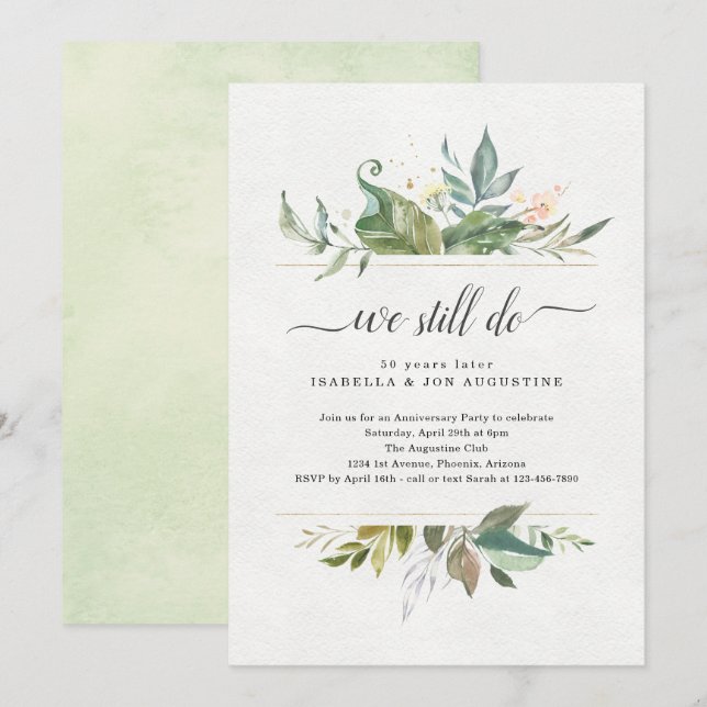 Watercolor Floral Anniversary Party Invitation (Front/Back)