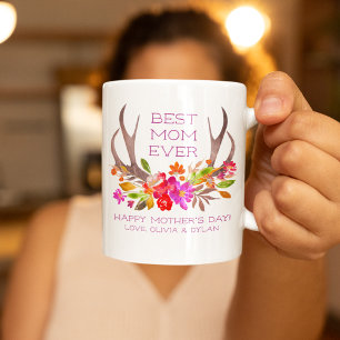 Watercolor Floral Antler Happy Mother's Day Custom Coffee Mug