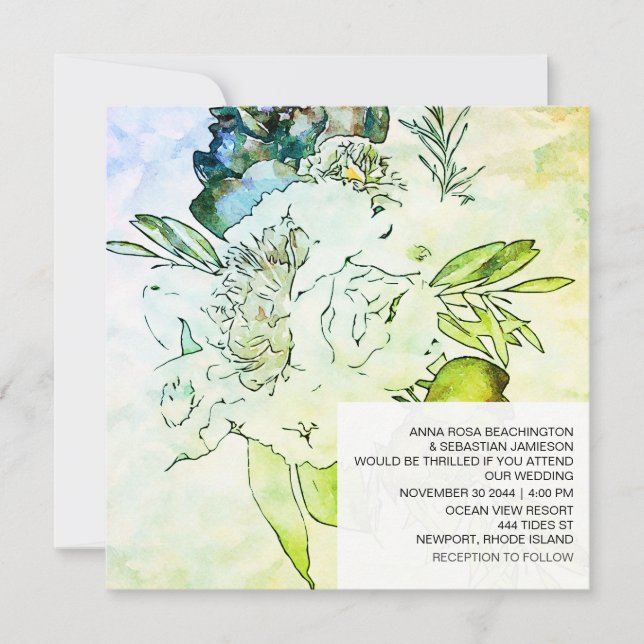 *~* Watercolor Floral AR15 QR RSVP Ombre WEDDING  Invitation (Front)