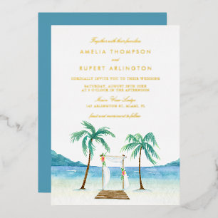 Watercolor Floral Arbor Tropical Beach Wedding
