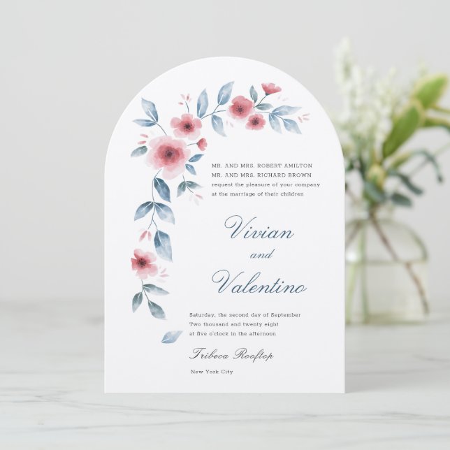 Watercolor Floral Arc Wedding Invitation (Standing Front)