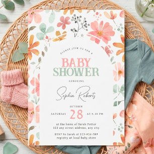 Watercolor Floral Arch Girl Baby Shower Invitation