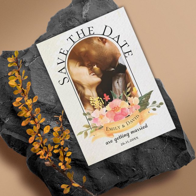Watercolor Floral Arch Photo Wedding Save the Date (Creator Uploaded)