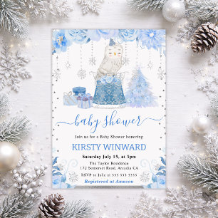 Watercolor Floral Arctic Owl Baby Shower Invitation