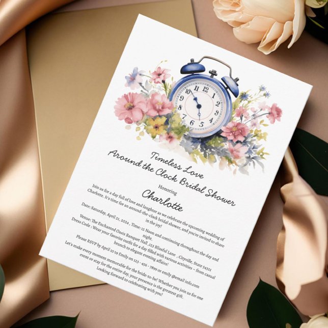 Watercolor Floral Around The Clock Bridal Shower  Invitation (Creator Uploaded)