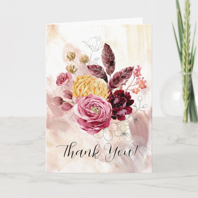 Watercolor Floral Arrangement Folded Greeting Card (Front)