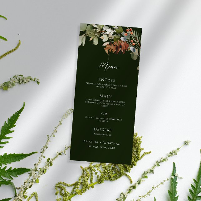 Watercolor Floral Arrangements Green Wedding Menu (Creator Uploaded)