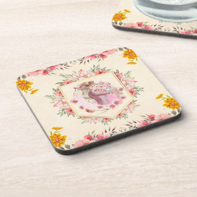 Watercolor Floral Art, Lady Of Spring Coaster (Left Side)