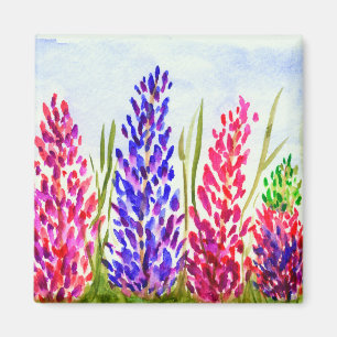 Watercolor Floral Art Lupine Wildflowers Purple Magnet