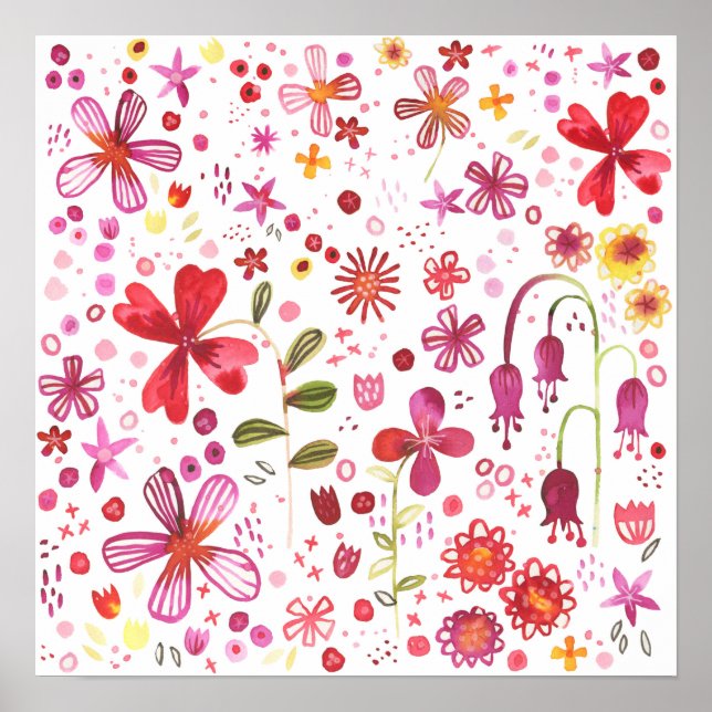 Watercolor Floral Art Modern Pattern Poster (Front)