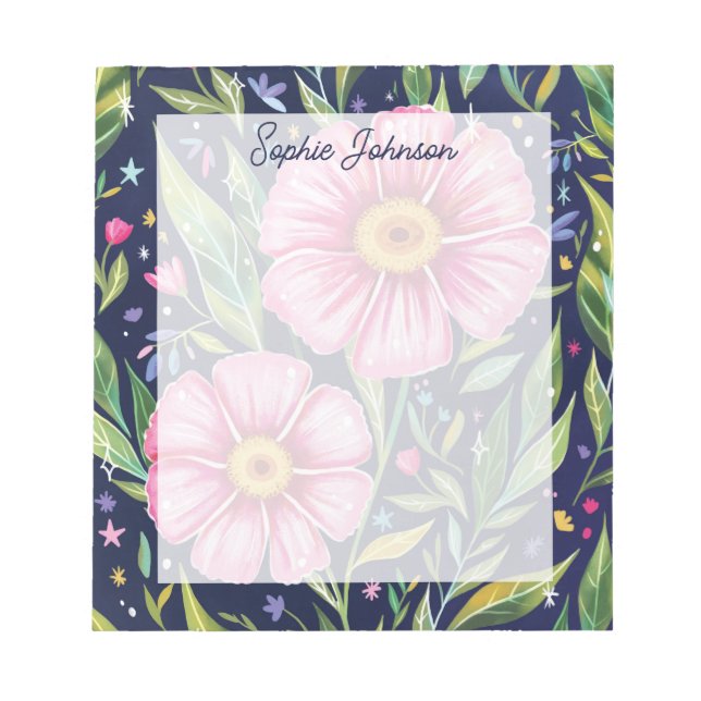 Watercolor Floral Art Pink Pretty Personalized Notepad (Front)