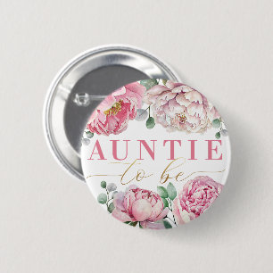 Watercolor Floral “Auntie to Be” Baby Shower  6 Cm Round Badge