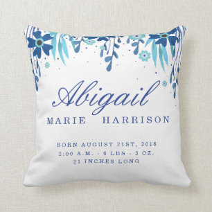 Watercolor Floral Baby Birth Announcement Pillow